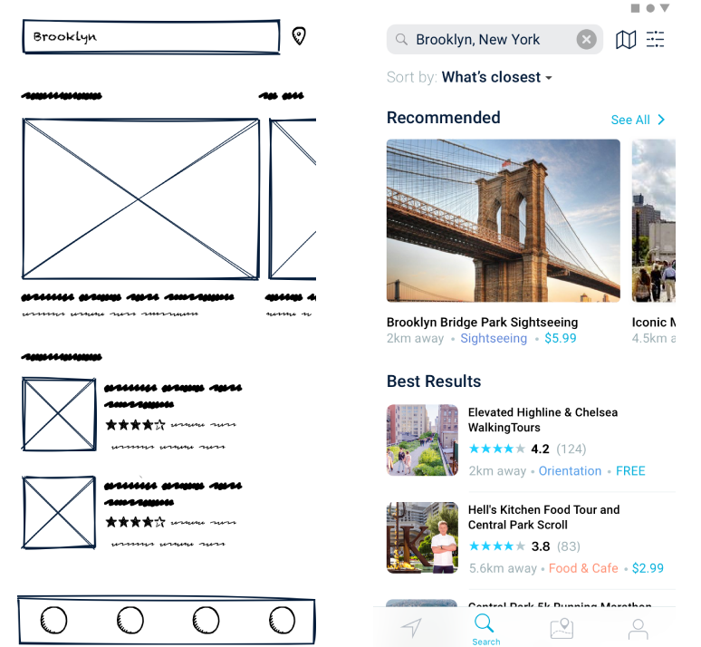 Wireframe to Finished App designs