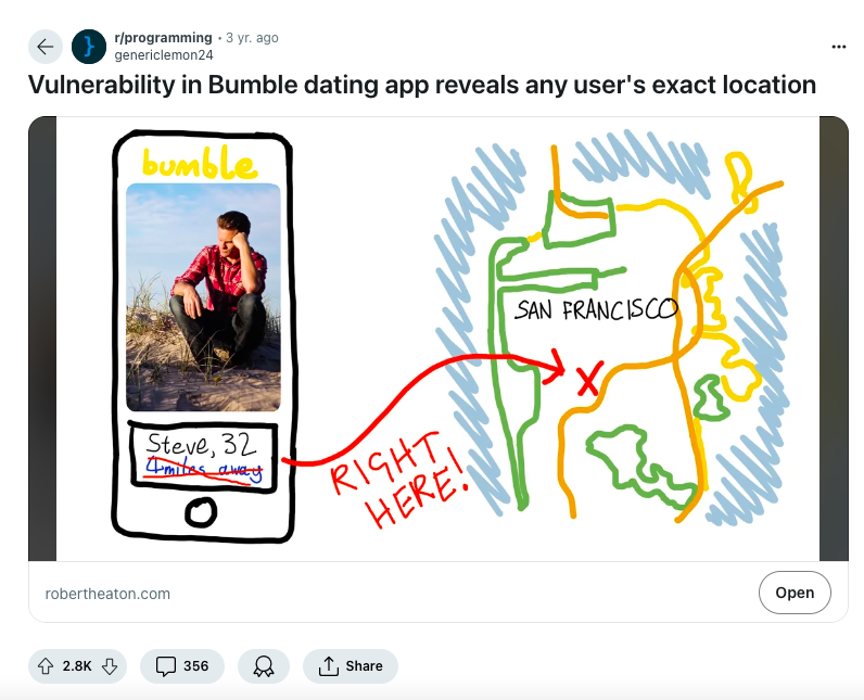 HAW: Image of Bumble dating app on Reddit 