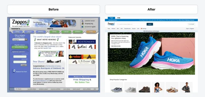 MVPE: zappos interface before and after