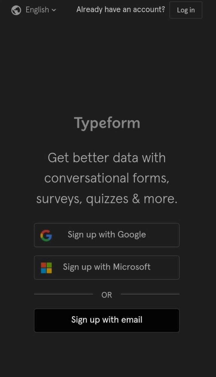App engagement - Typeform sign-up page