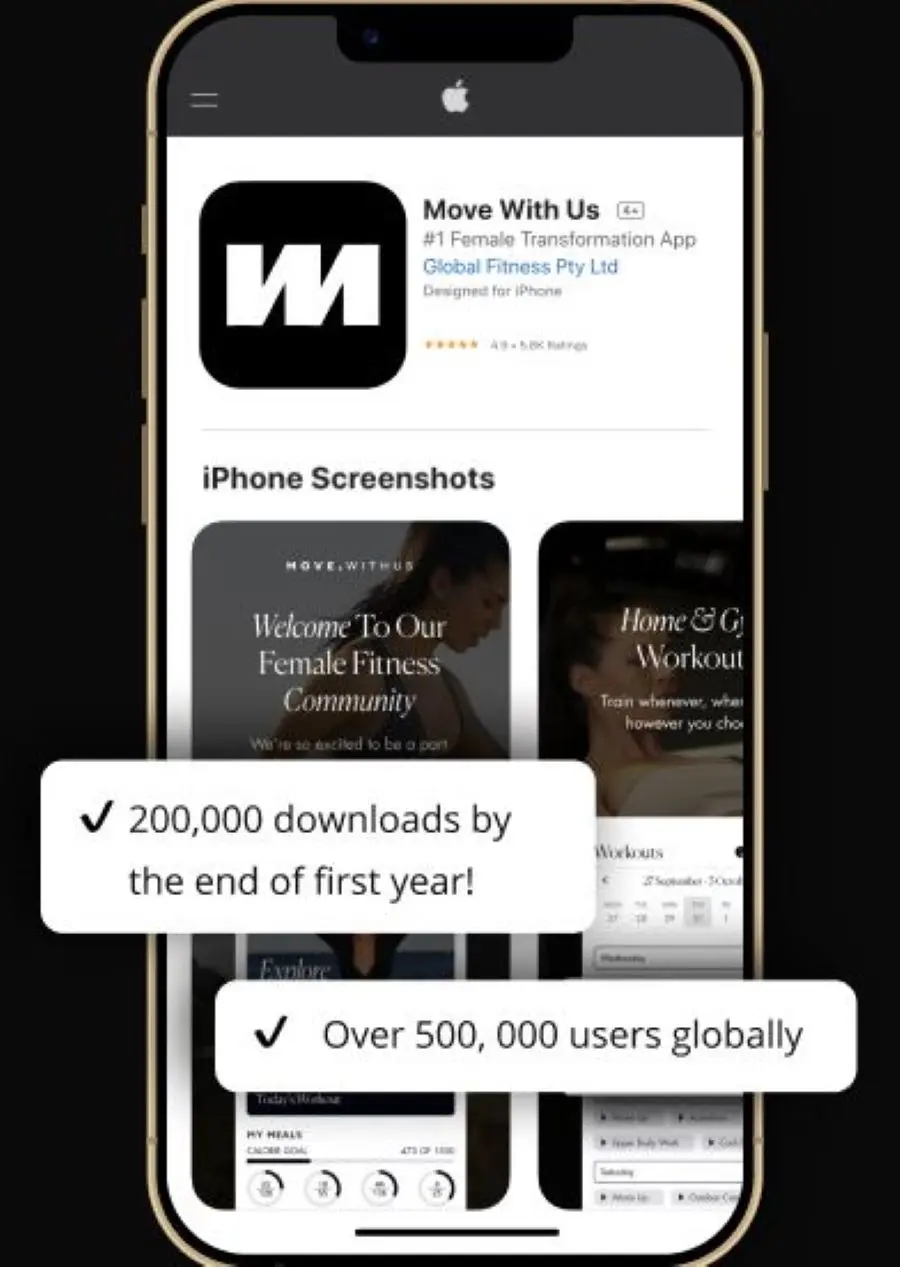 Move With Us app listing on Apple Store showing fitness app interface preview