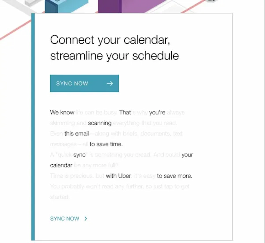 AR: Uber mobile app screenshot showing the app's calendar synchronization feature