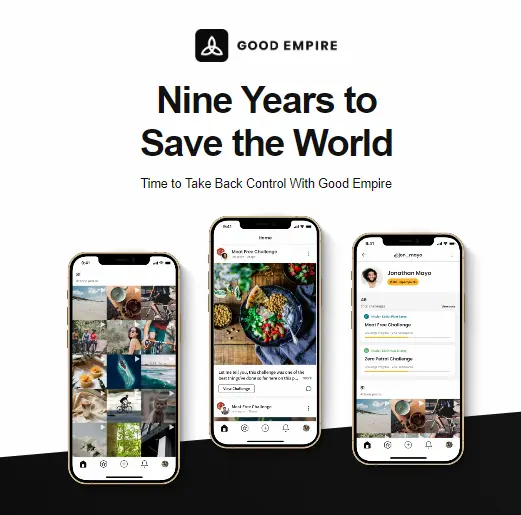 HVNA: Good Empire native app screenshots and social impact slogan