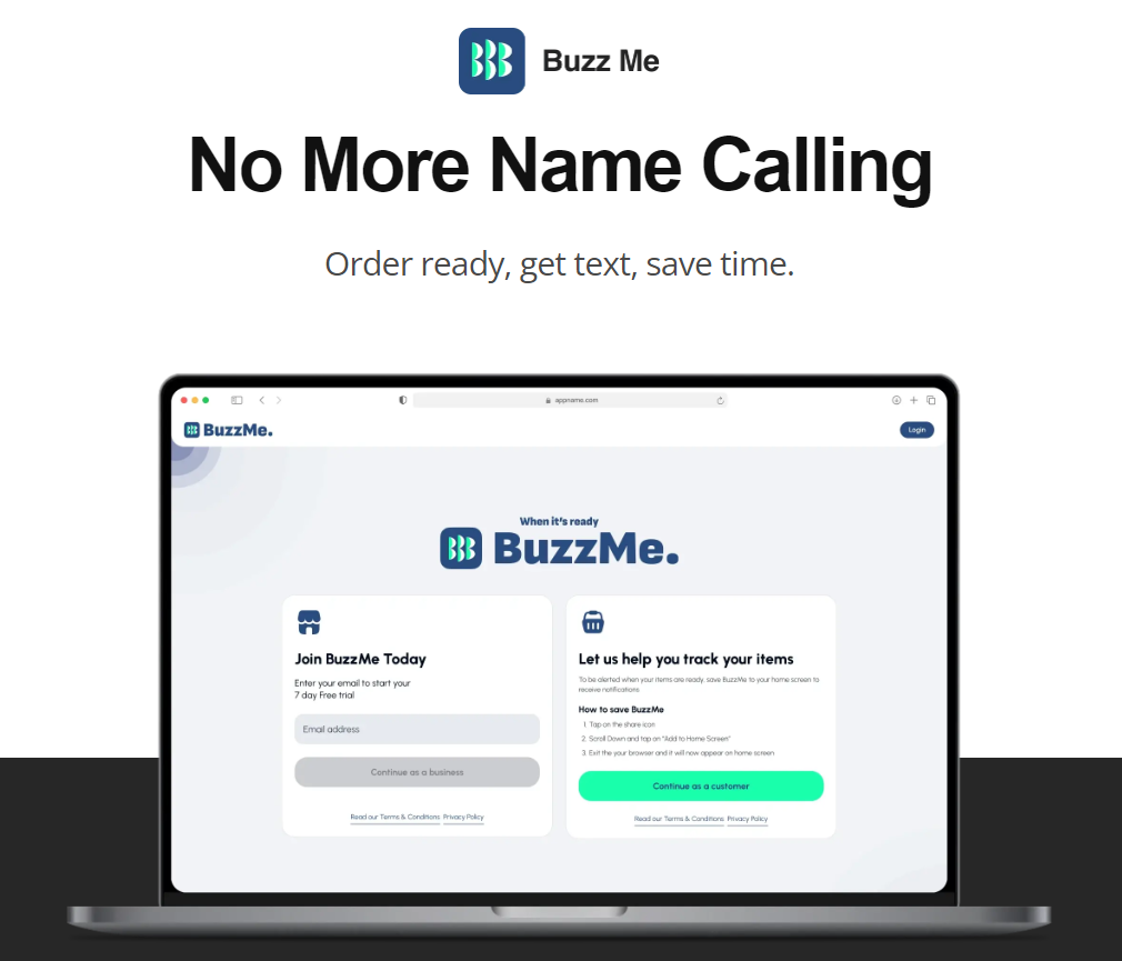 TSI: BuzzMe web app screenshot and value proposition 