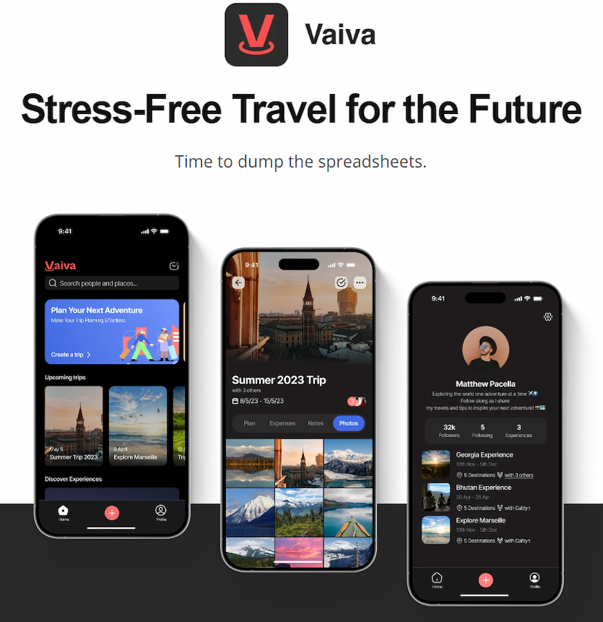 TSI: Vaiva travel app screenshots and value proposition