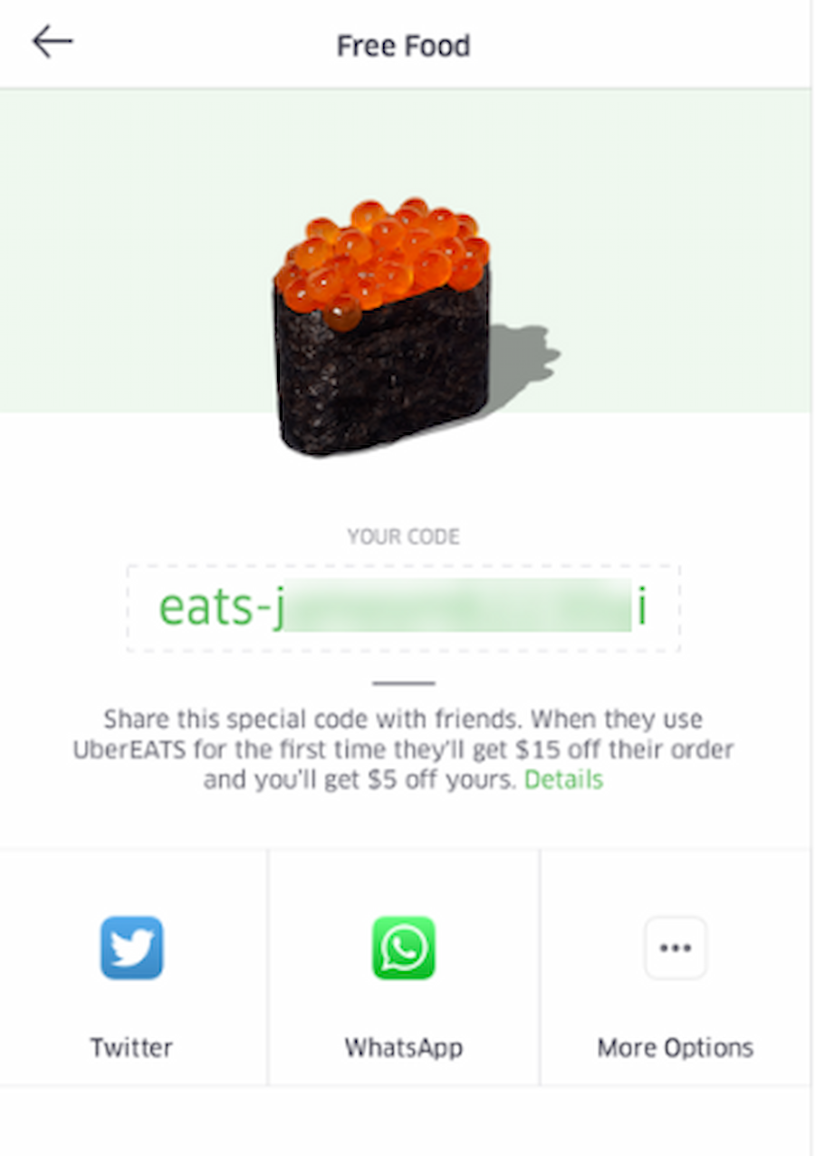 AP: Uber Eats app referral program screenshot 