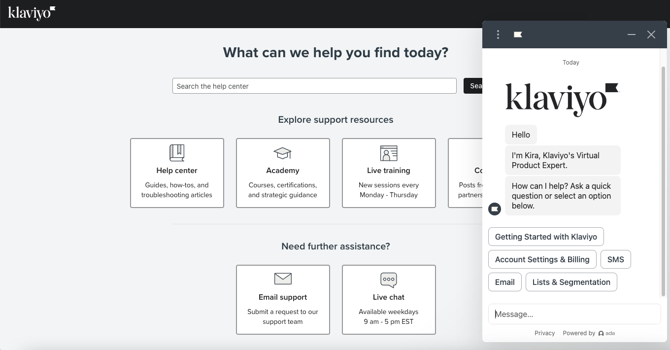IM: klaviyo chatbot screenshot