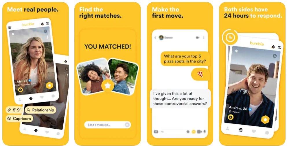 BDA: Bumble dating app screenshots and feature highlights