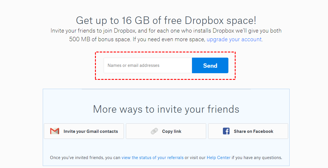 PLG: Dropbox app sharing feature screenshot