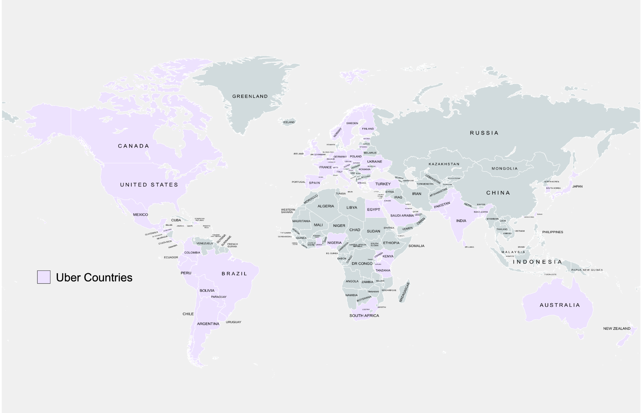 AL: countries where UBER operates