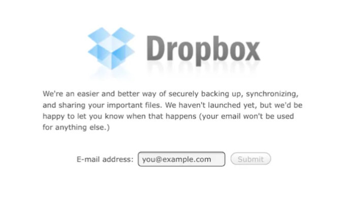 AMC: Image of Dropbox first landing page