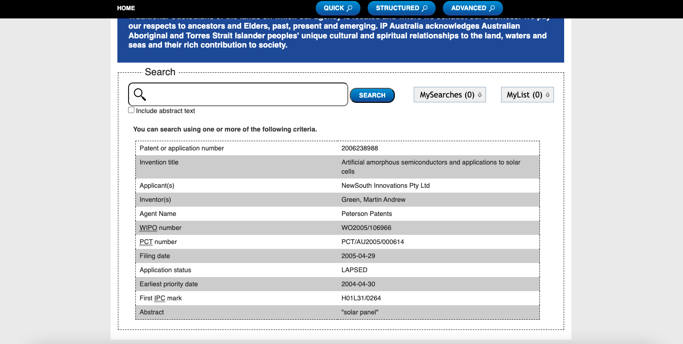 HPAI: Image of AusPat website