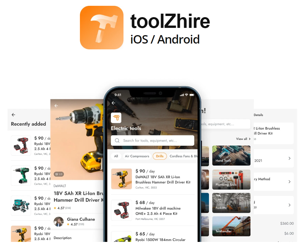 EADC: Screenshots of the ecommerce app toolZhire