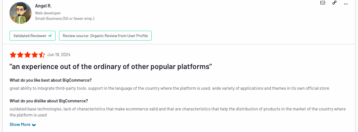 BRA: Image of G2 review of BigCommerce