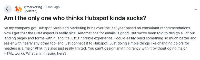 BRA: Image of Hubspot review on reddit