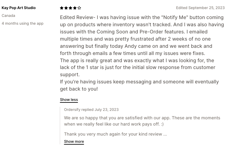 BRA: Image of Ordersify app review on Shopify store