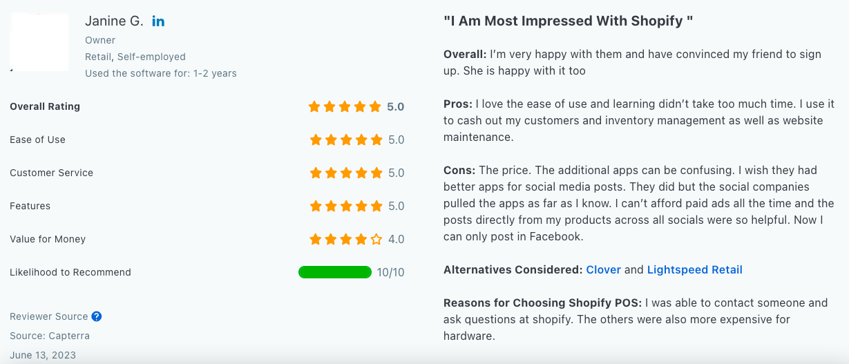 BRA: Image of review of Shopify POS