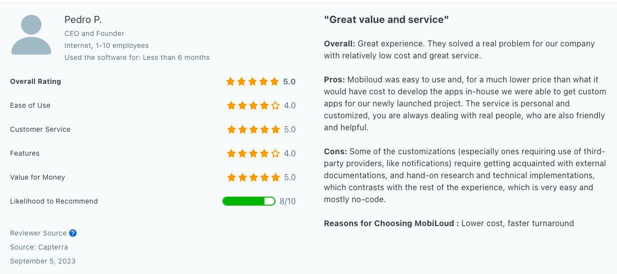 BRT: Image of Mobiloud customer review 