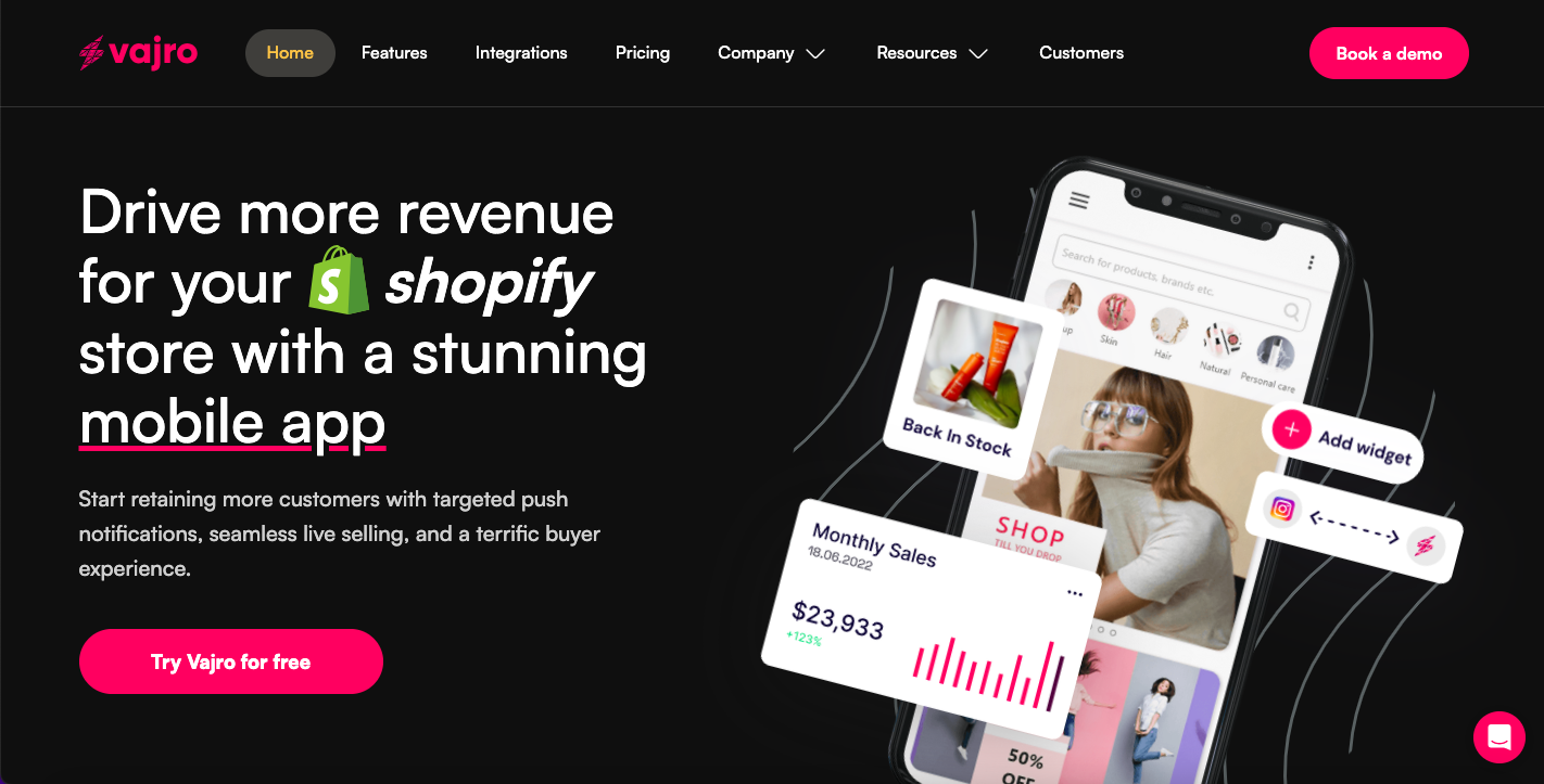 BSMA: Best Shopify mobile apps image of Vajro