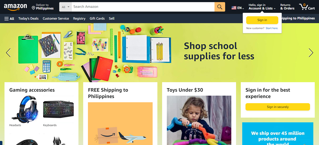 EA: Amazon home page