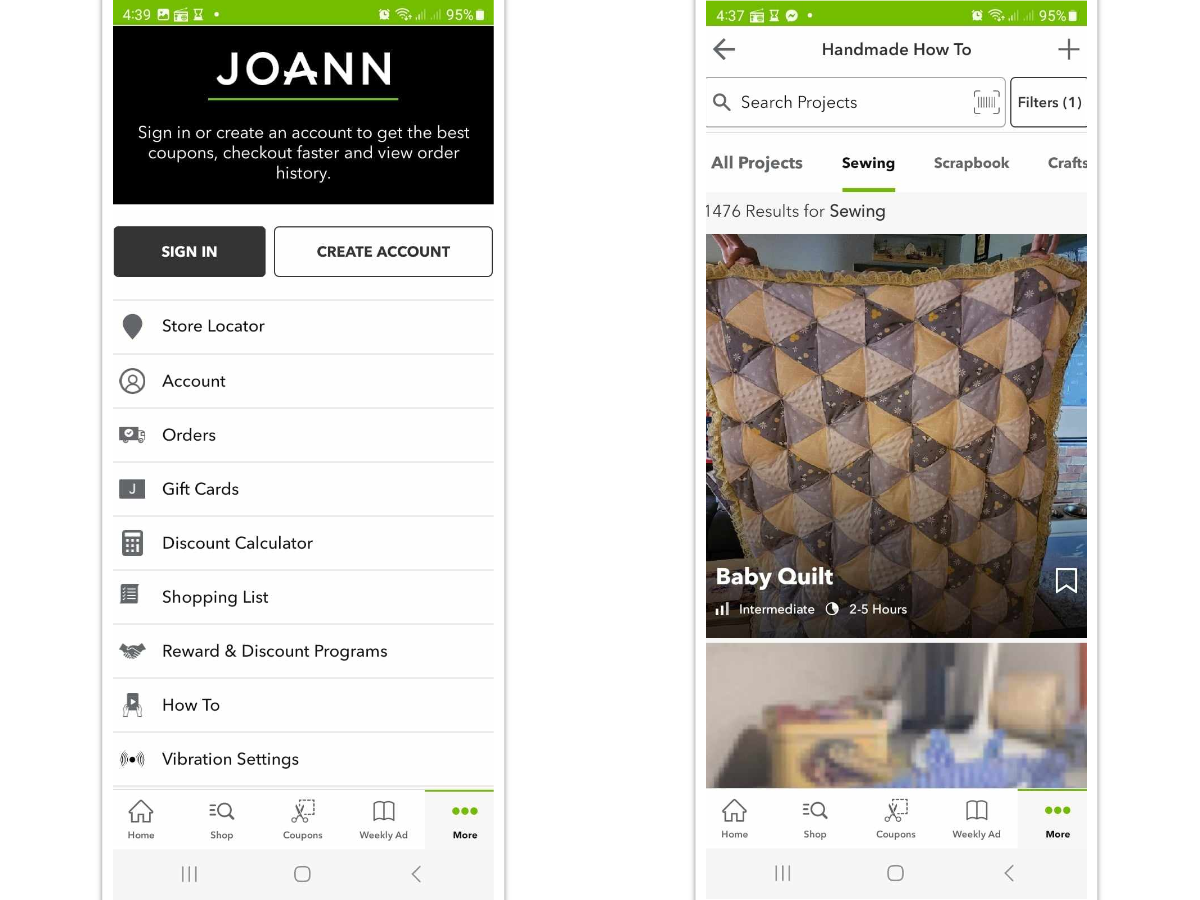 EA: JOANN Fabric and Craft Stores mobile app screenshots