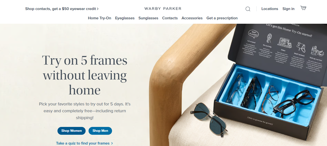 EA: Warby Parker home page