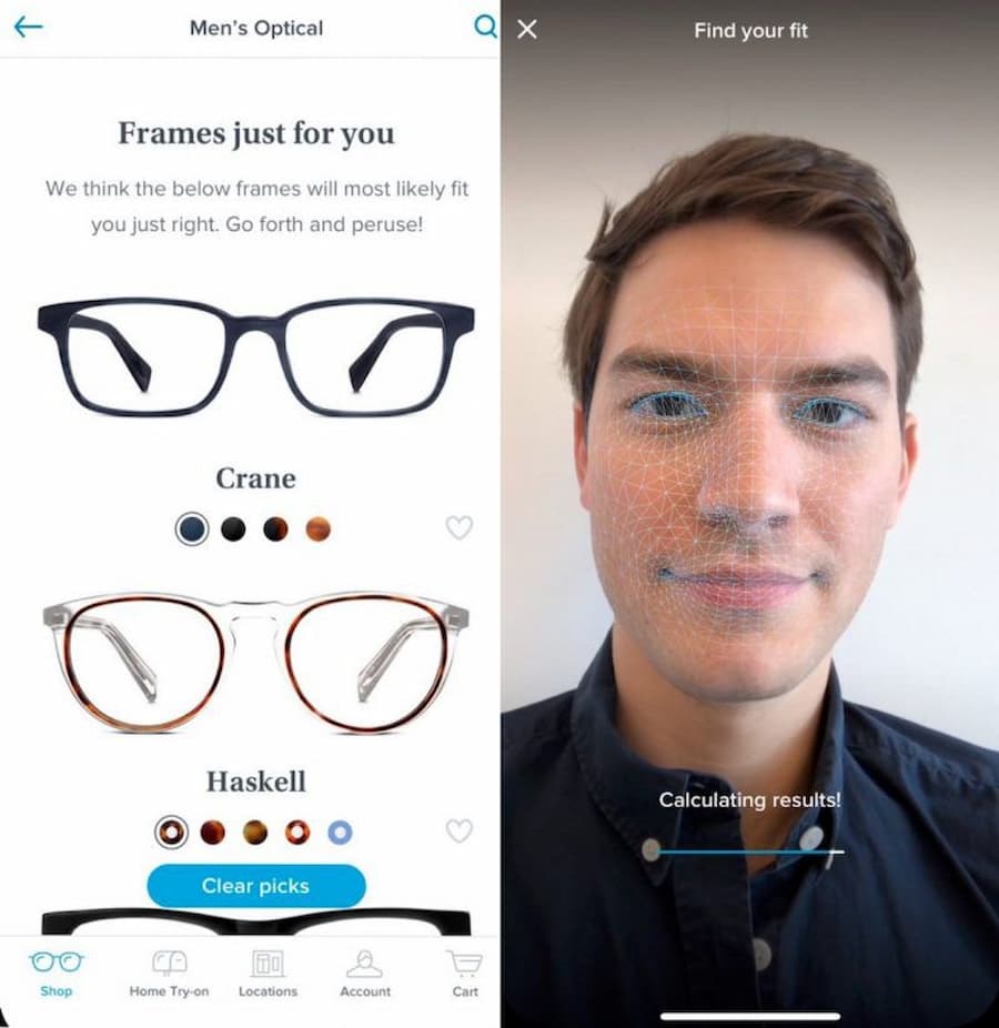 EA: Warby Parker mobile app Virtual Try-On tool