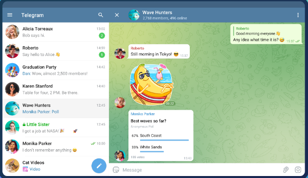 AAD: Telegram app screenshots