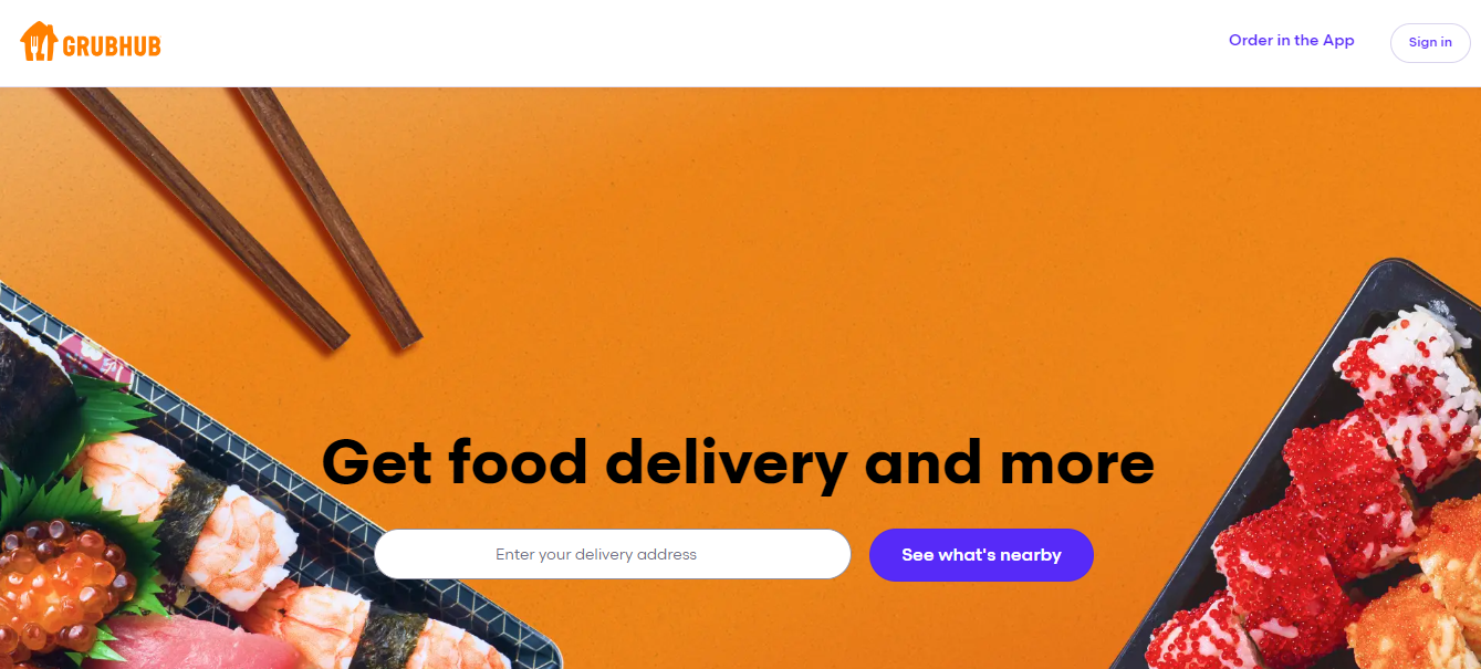 BFDA: Grubhub home page showing Japanese food and chopsticks
