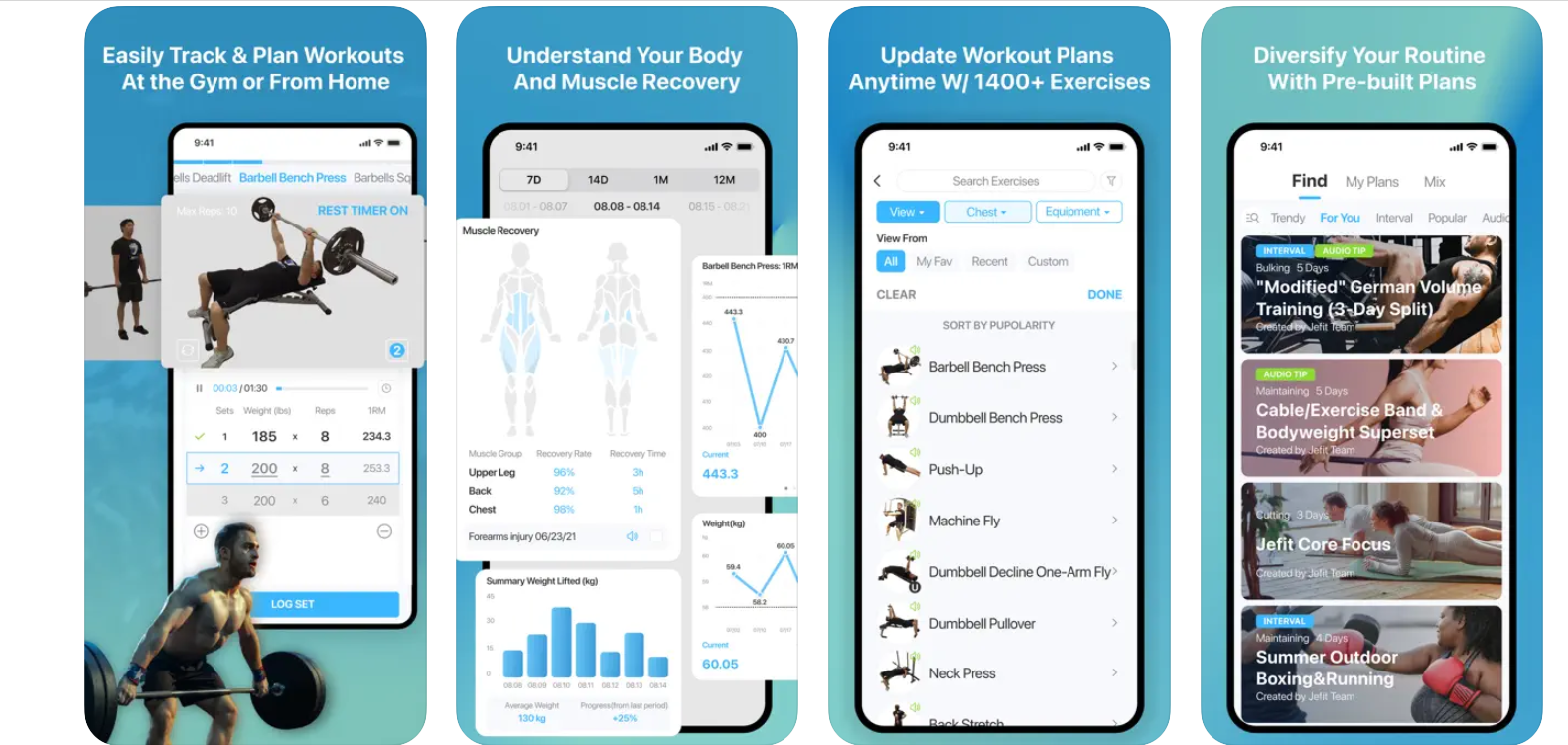 BWA: JEFIT Workout Planner app screenshots