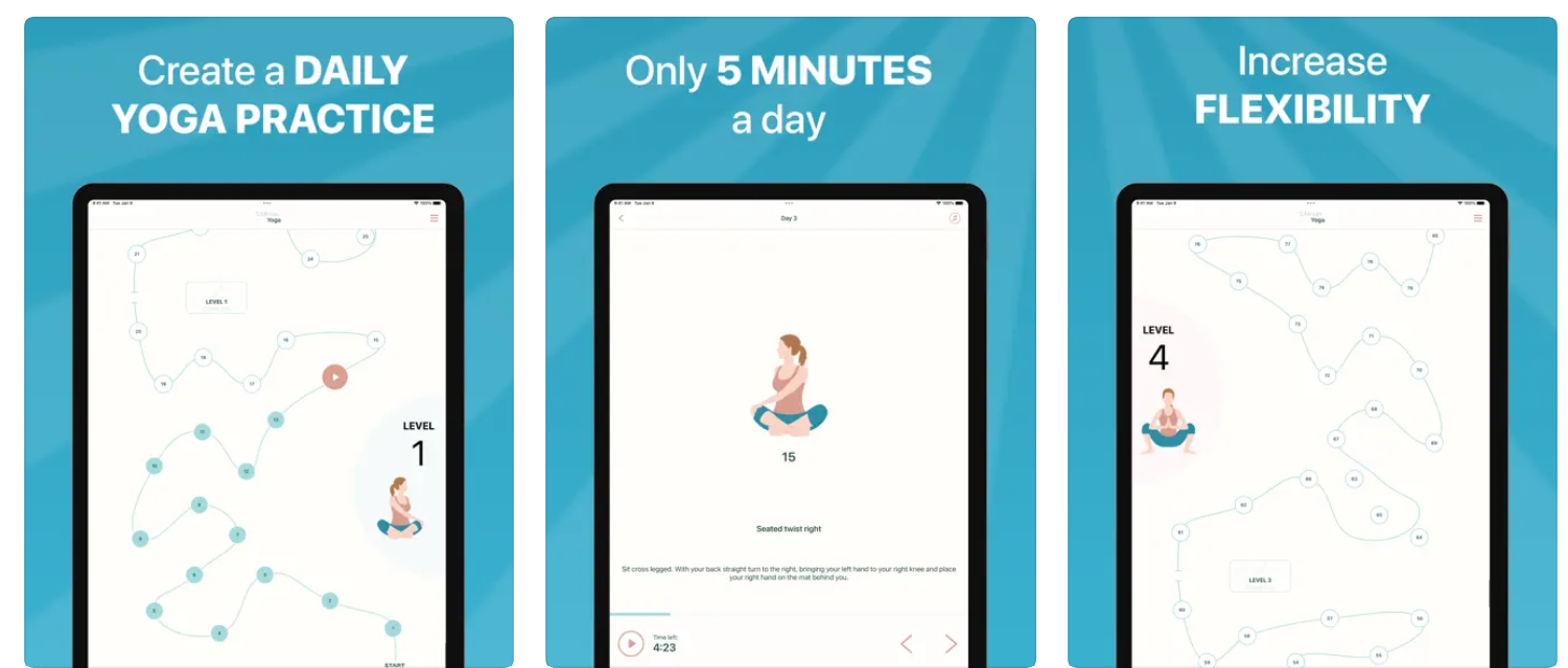 BYA: 5 Minute Yoga app screenshots