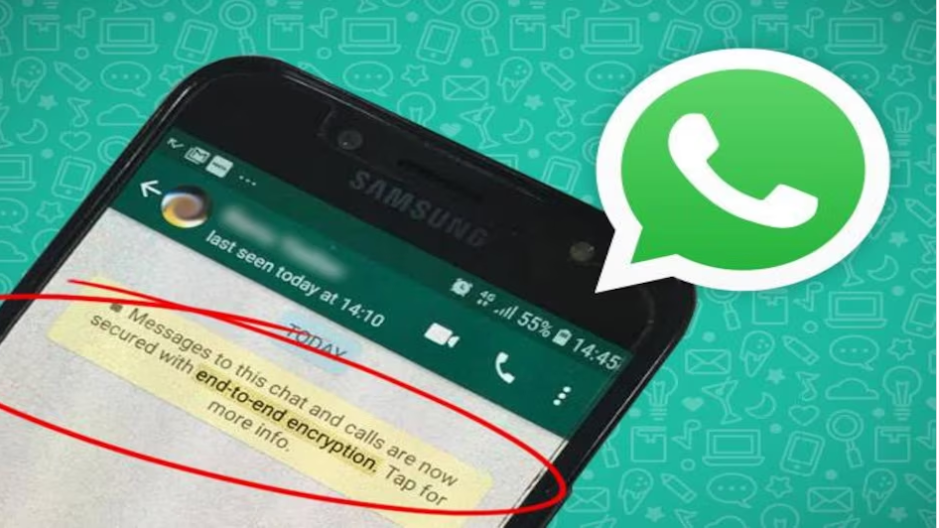 HTBCA: Screenshot of the WhatsApp chat app showcasing its end-to-end encryption feature