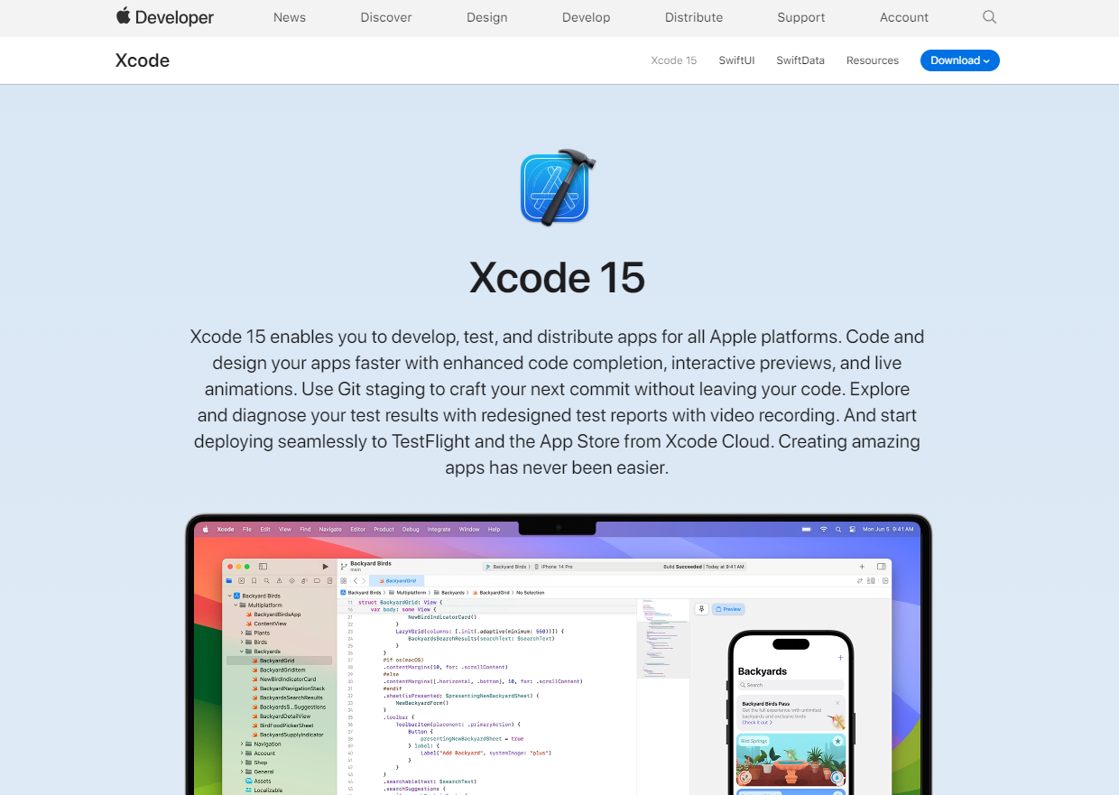 IADT: Apple Developer web page for the Xcode IDE