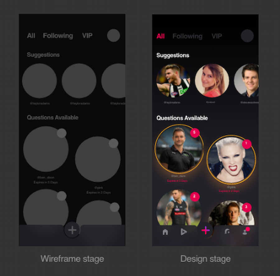 WVP: Image of wireframe vs design stage of Vello