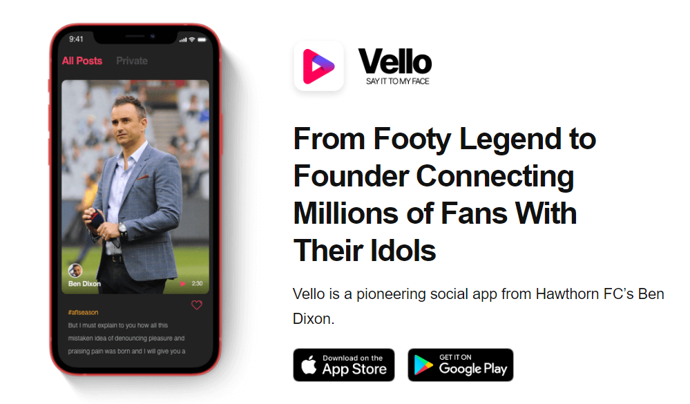 CAVCR: Australian sports star Ben Dixon and the Vello social app he created